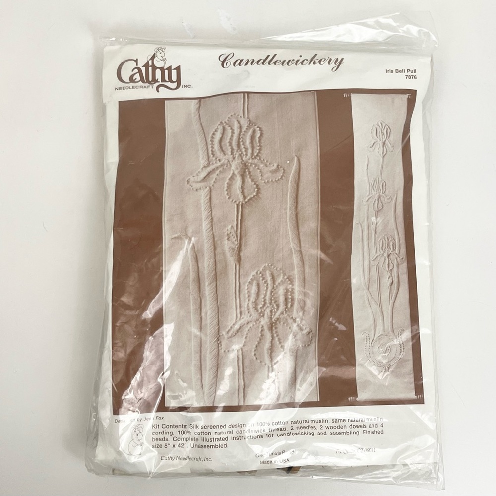 Vintage Cathy Candlewickery Needlecraft Embroidery Craft Kit Iris Bell Pull